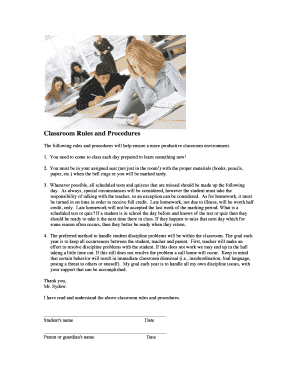 Classroom Rules and Procedures Agreement