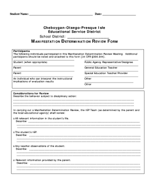 Manifestation Determination Review Form