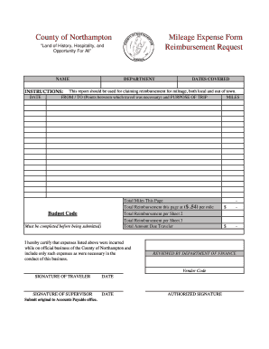 Northampton Mileage Expense Form