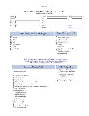 Tier 1 Teacher Strategies and Activities Form