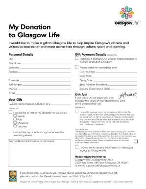 Glasgow Life Donation Form