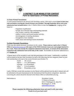 I-I DISTRICT CLUB NEWSLETTER CONTEST Form for Submission