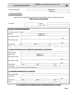 South Africa Property Valuation Objection Form