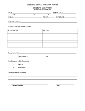 Medical Condition Emergency Care Plan
