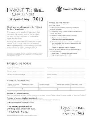 Save the Children Paying-In Form