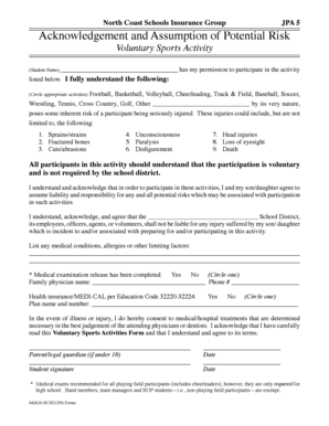 Voluntary Sports Activity Risk Acknowledgement Form