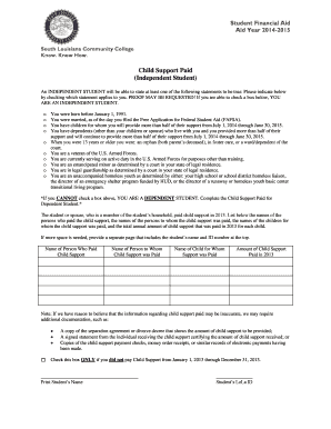 Student Financial Aid Child Support Form
