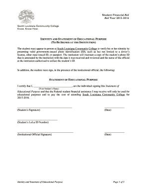Student Financial Aid Identity and Statement of Educational Purpose