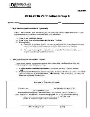 2015-2016 Student Verification Form
