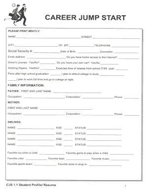 Career Jump Start Student Profile