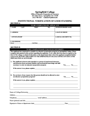 Institutional Verification of Good Standing