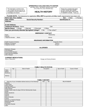 Springfield College Health History Form