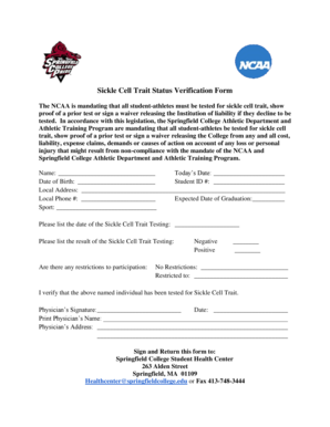 Sickle Cell Trait Status Verification Form