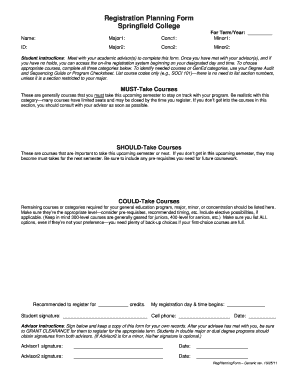 Springfield College Registration Planning Form