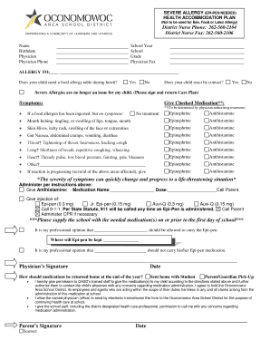Severe Allergy Health Accommodation Plan