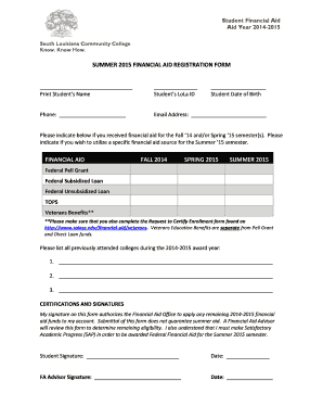 Summer 2015 Financial Aid Registration Form