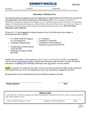 Citizenship Certification Form