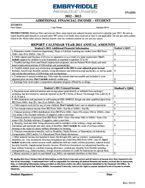 Additional Financial Income Student Form