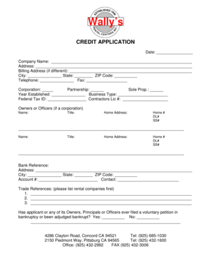 Credit Application for Wally's Rental Centers