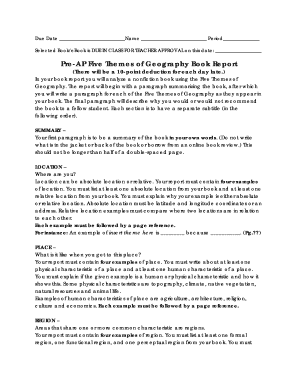 Pre-AP Five Themes of Geography Book Report