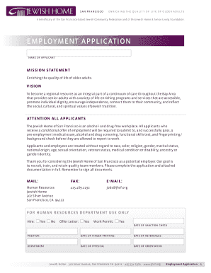 San Francisco Jewish Home Employment Application