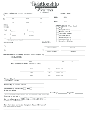 Intake Form for Counseling