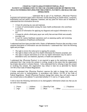 Patient Authorization for PHI Use and Disclosure