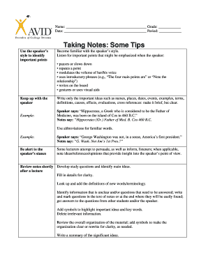 Student Note Taking Guide