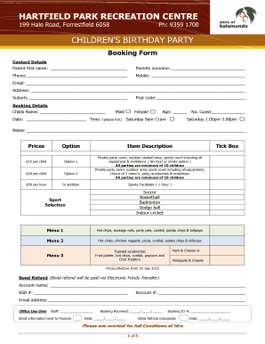Children's Birthday Party Booking Form