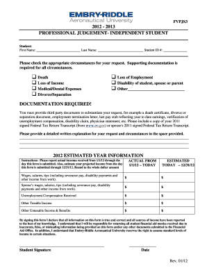 Professional Judgement Independent Student Form