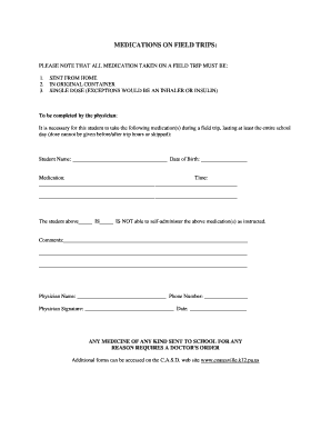 Field Trip Medication Authorization Form