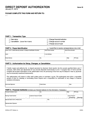 Direct Deposit Authorization Form