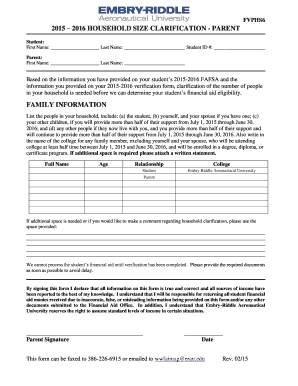 2015-2016 Household Size Clarification Form