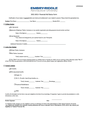 2012-2013 Financial Aid Status Form