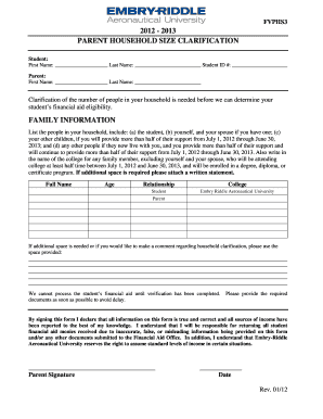 Parent Household Size Clarification Form