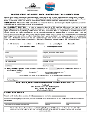 Random House First Book Matching Gift Application Form