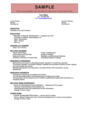 Biochemistry Internship CV Template
