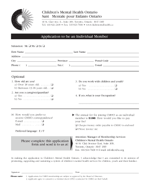Children's Mental Health Ontario Individual Membership Application