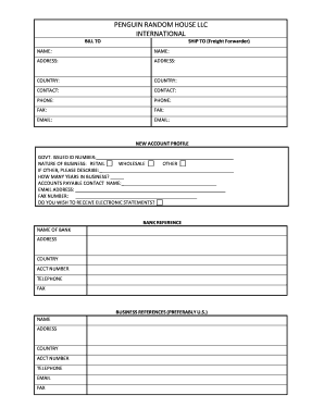 Penguin Random House New Account Application