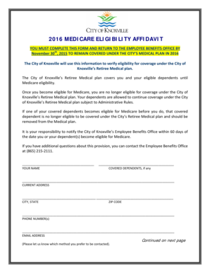 2016 Medicare Eligibility Affidavit