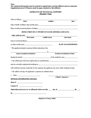 Affidavit of Financial Support for Student Visa