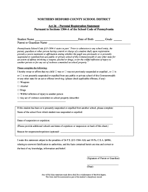 Pennsylvania Parental Registration Statement