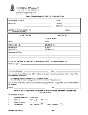 Letter of Introduction for University Library Services