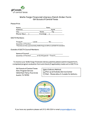 Wells Fargo Financial Literacy Patch Order Form