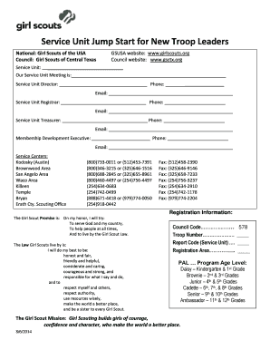 Girl Scouts New Troop Leader Jump Start Form