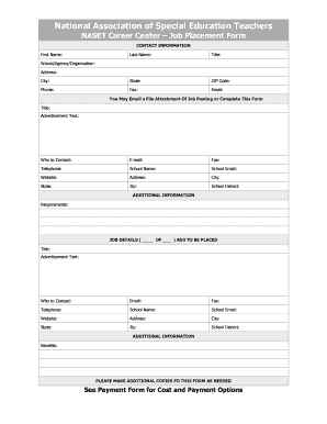 NASET Career Center Job Placement Form