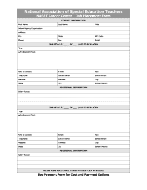 NASET Career Center Job Placement Form
