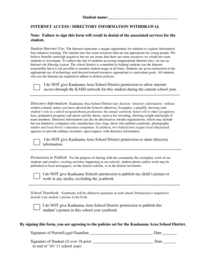 Internet Access and Directory Information Withdrawal Form