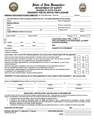 New Hampshire Pistol/Revolver License Renewal Application