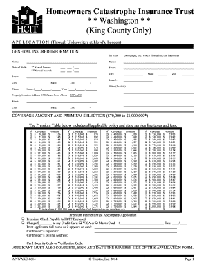 Homeowners Catastrophe Insurance Trust Application
